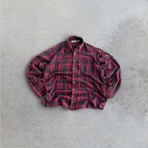 Vintage LL Bean Chamois Buffalo Plaid Shirt Mens LT Flannel Red Black Distressed